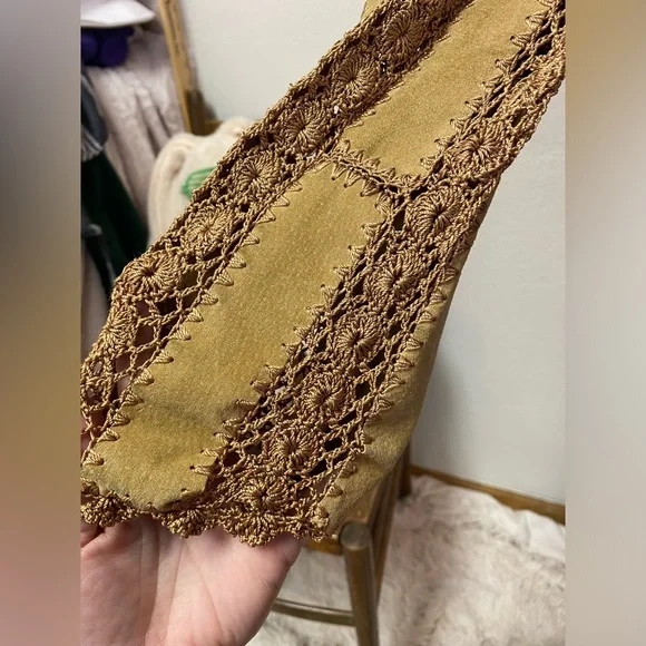 Unique OOAK Hippie Patchwork Leather Crochet Crop Jacket Top Blouse Handmade Sz? - Picture 9 of 16